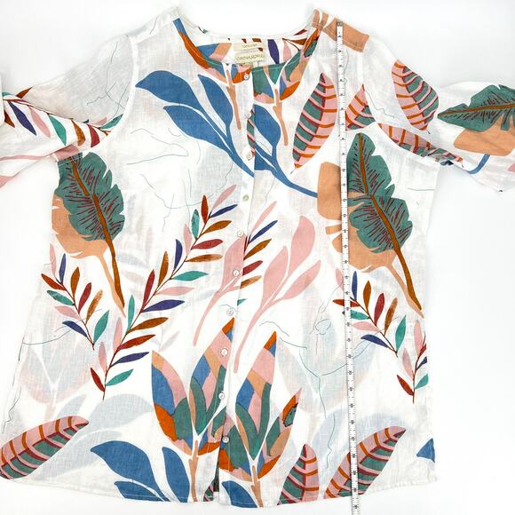 Cynthia Rowley floral convertible sleeve linen tunic top tropical button Size 1X - Picture 5 of 11